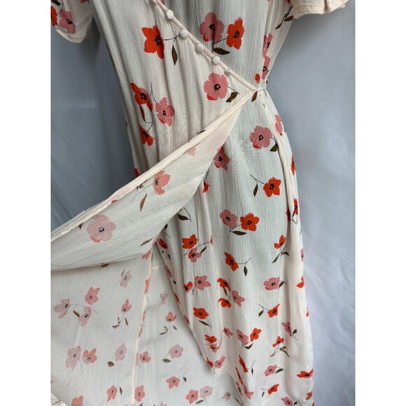 Billabong Wrap Floral Fields Midi Dress Sze XS Cream Red Flowers Prairie Cottage - Picture 4 of 11